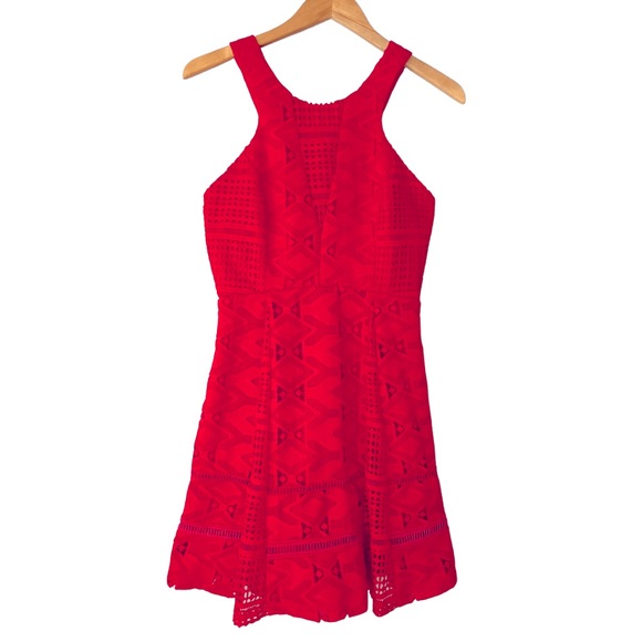 Adelyn Rae Lace Crochet Fit & Flare Dress - Red - Picture 2 of 12